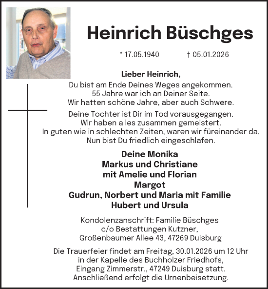 Traueranzeige von Heinrich Büschges von Tageszeitung