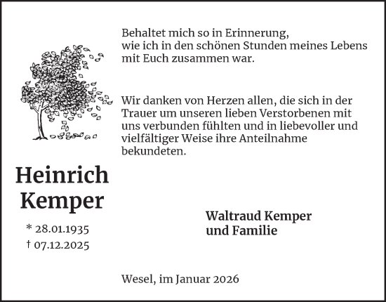 Traueranzeige von Heinrich Kemper von Tageszeitung