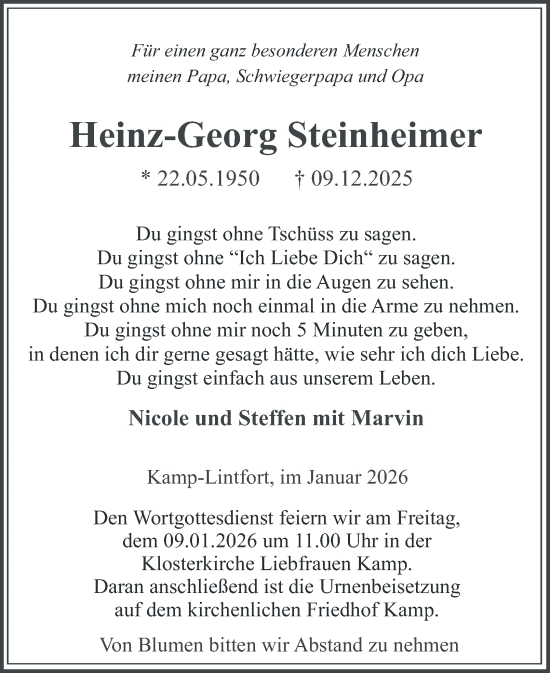 Traueranzeige von Heinz-Georg Steinheimer von Tageszeitung