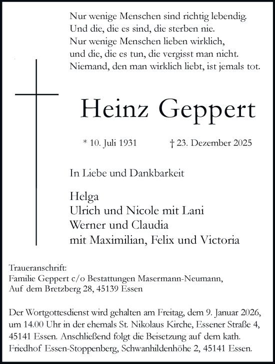Traueranzeige von Heinz Geppert von Tageszeitung