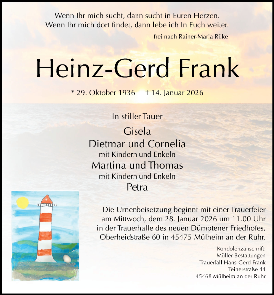 Traueranzeige von Heinz-Gerd Frank von Tageszeitung