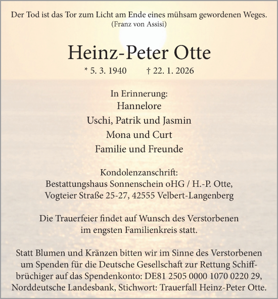Traueranzeige von Heinz-Peter Otte von Tageszeitung