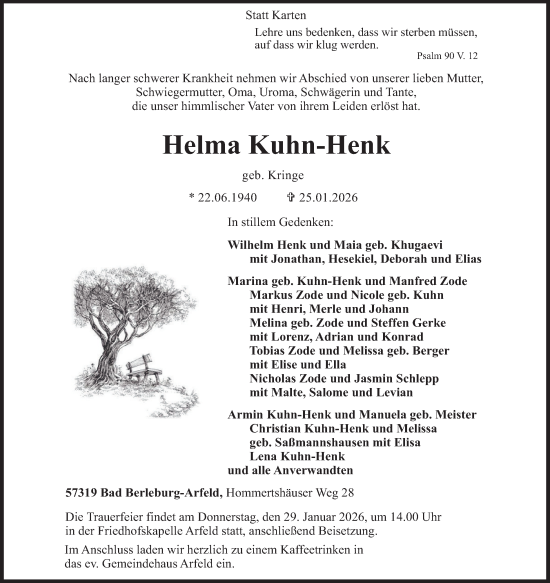 Traueranzeige von Helma Kuhn-Henk von Tageszeitung