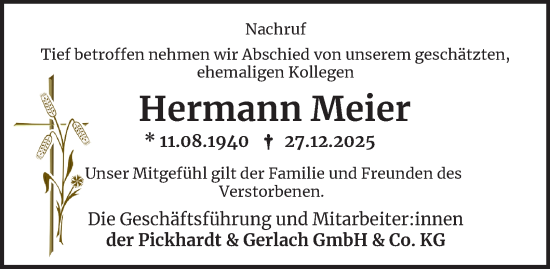 Traueranzeige von Hermann Meier von Tageszeitung