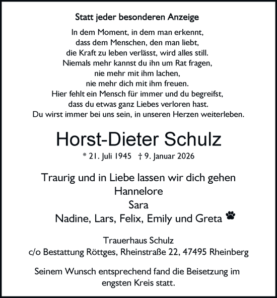 Traueranzeige von Horst-Dieter Schulz von Tageszeitung