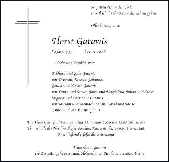 Traueranzeige von Horst Gatawis von Tageszeitung