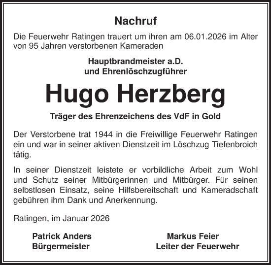 Traueranzeige von Hugo Herzberg von Tageszeitung