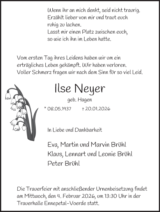 Traueranzeige von Ilse Neyer von Tageszeitung