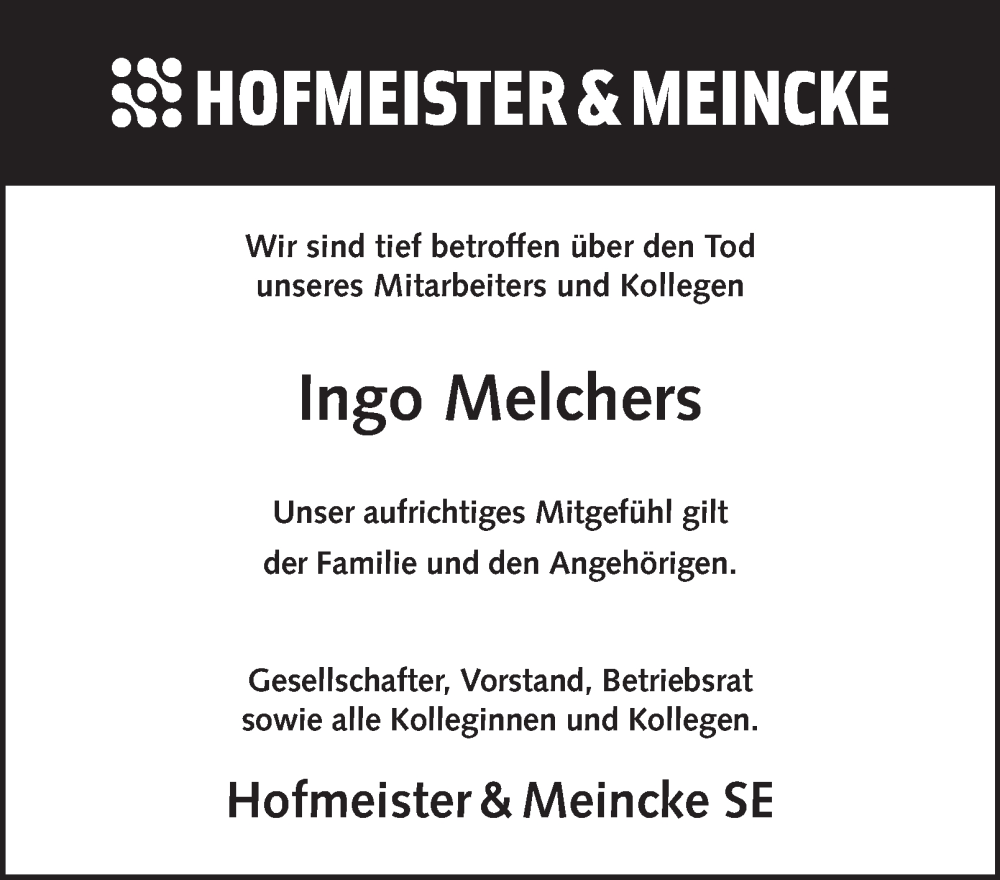  Traueranzeige für Ingo Melchers vom 10.01.2026 aus Tageszeitung