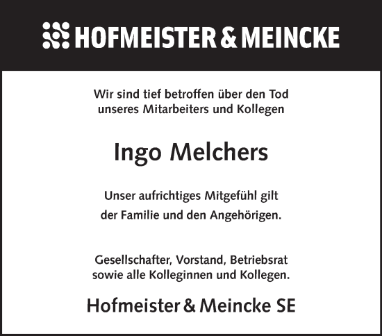 Traueranzeige von Ingo Melchers von Tageszeitung