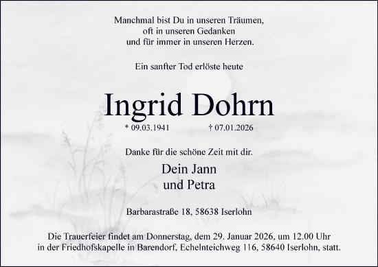 Traueranzeige von Ingrid Dohrn von Tageszeitung