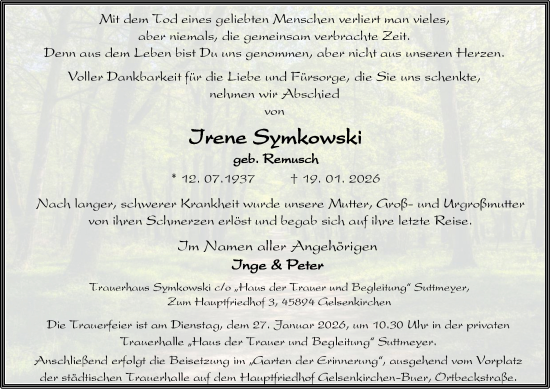 Traueranzeige von Irene Symkowski von Tageszeitung