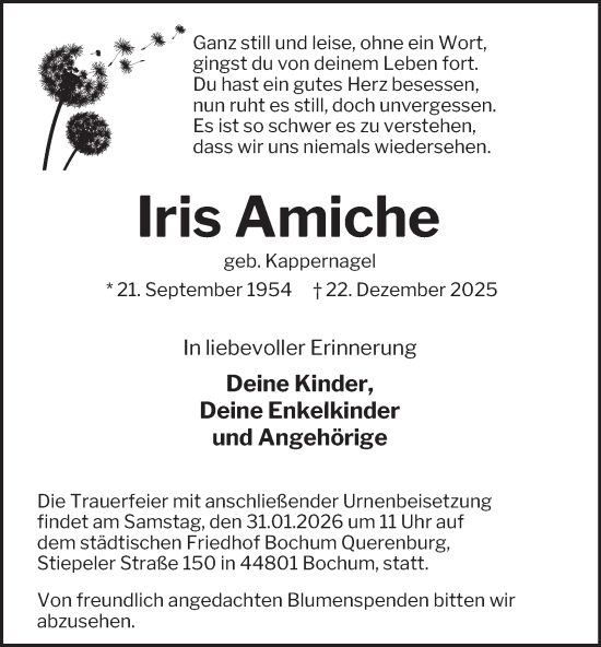 Traueranzeige von Iris Amiche von Tageszeitung
