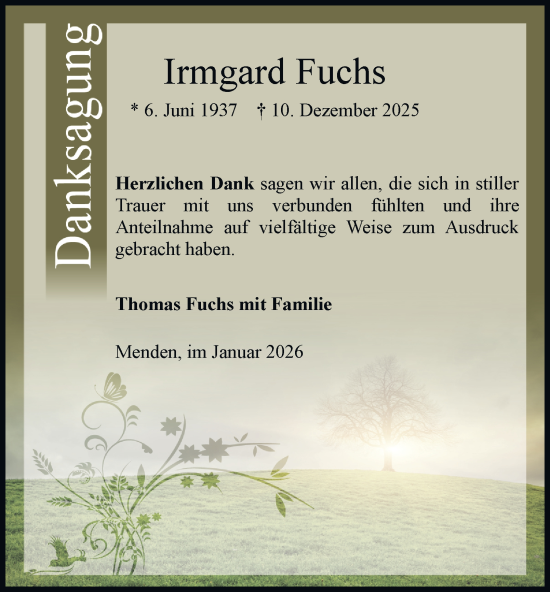 Traueranzeige von Irmgard Fuchs von Tageszeitung