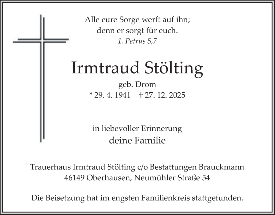 Traueranzeige von Irmtraud Stölting von Tageszeitung
