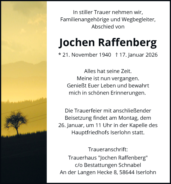 Traueranzeige von Jochen Raffenberg von Tageszeitung