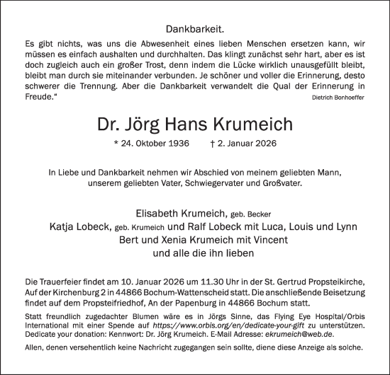 Traueranzeige von Jörg Hans Krumeich von Tageszeitung