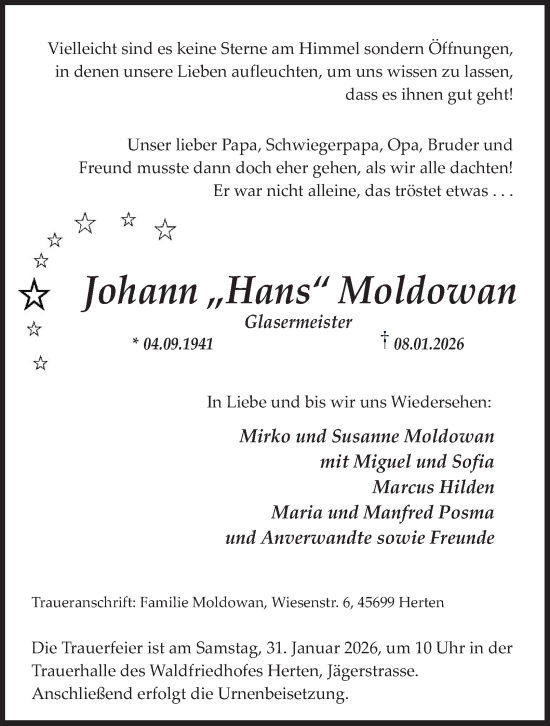 Traueranzeige von Johann Moldowan von Tageszeitung