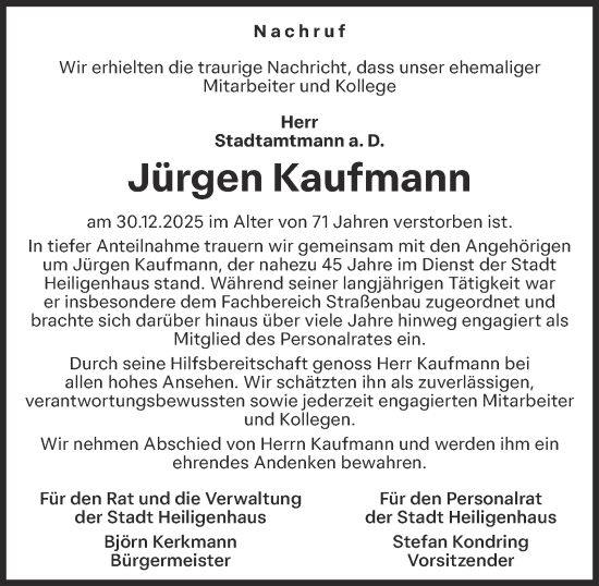 Traueranzeige von Jürgen Kaufmann von Tageszeitung