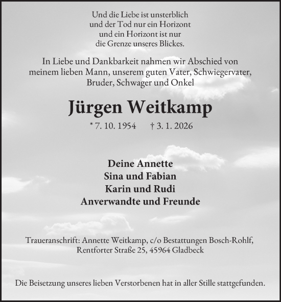 Traueranzeige von Jürgen Weitkamp von Tageszeitung
