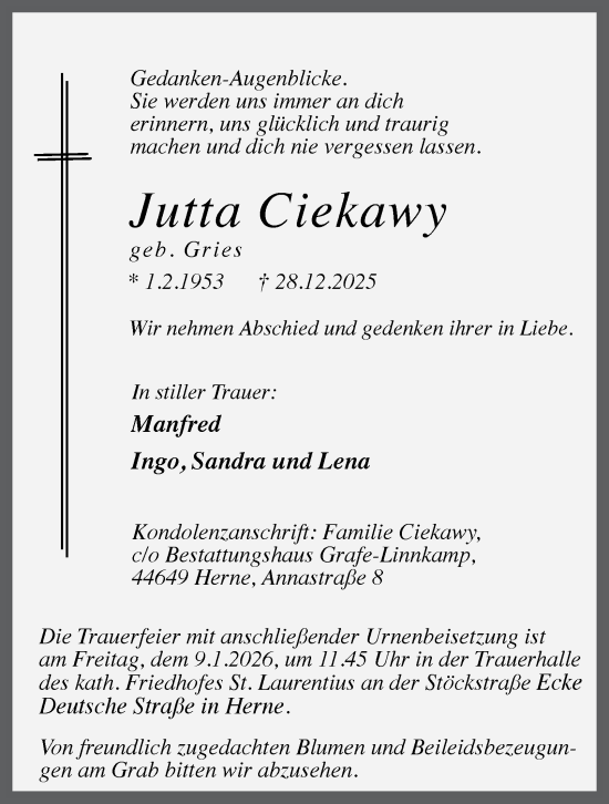 Traueranzeige von Jutta Ciekawy von Tageszeitung