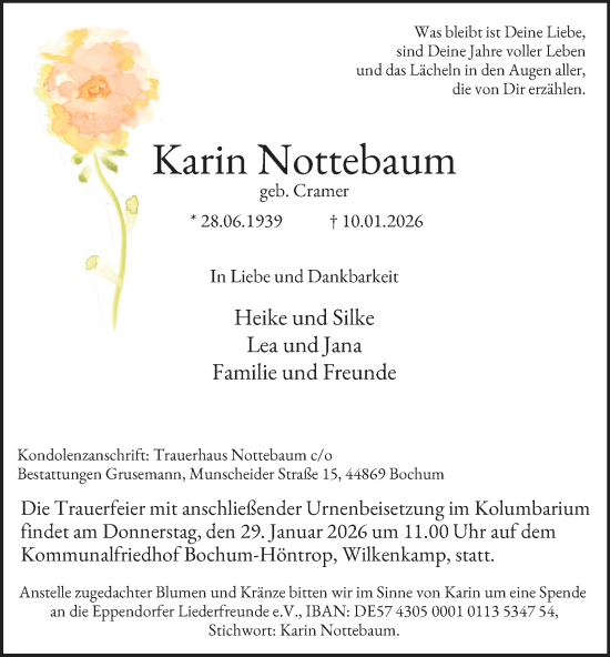 Traueranzeige von Karin Nottebaum von Tageszeitung