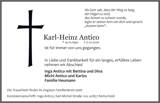 Traueranzeige von Karl-Heinz Antico von Tageszeitung