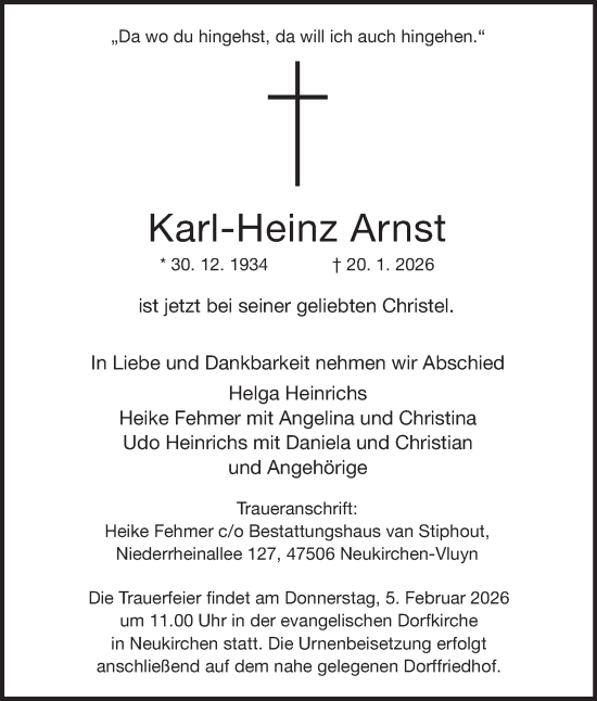 Traueranzeige von Karl-Heinz Arnst von Tageszeitung