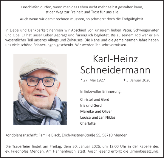 Traueranzeige von Karl-Heinz Schneidermann von Tageszeitung