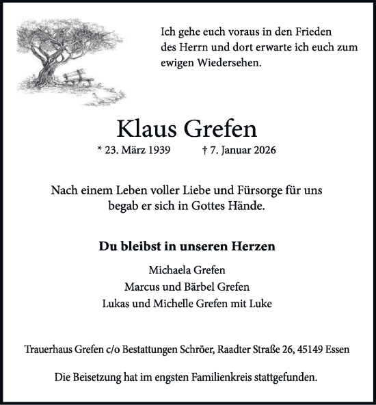 Traueranzeige von Klaus Grefen von Tageszeitung