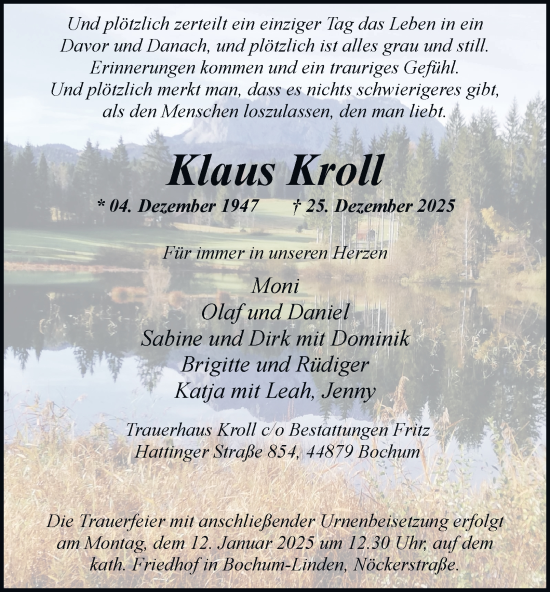 Traueranzeige von Klaus Kroll von Tageszeitung