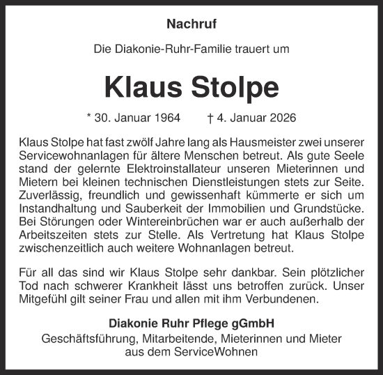 Traueranzeige von Klaus Stolpe von Tageszeitung