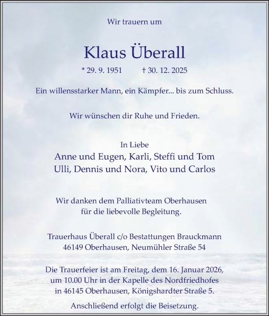 Traueranzeige von Klaus Überall von Tageszeitung