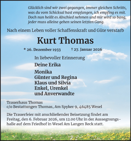 Traueranzeige von Kurt Thomas von Tageszeitung