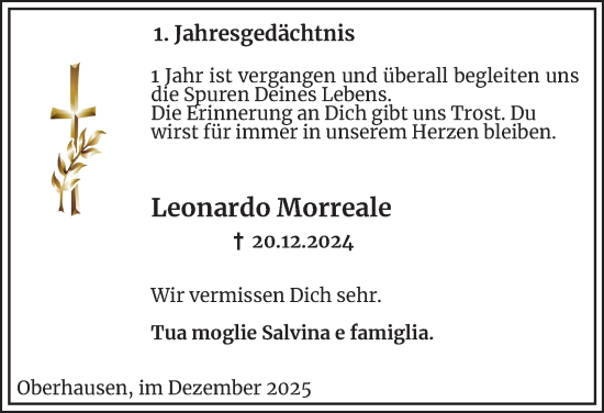 Traueranzeige von Leonardo Morreale von Tageszeitung