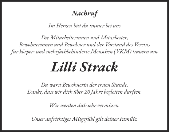 Traueranzeige von Lilli Strack von Tageszeitung
