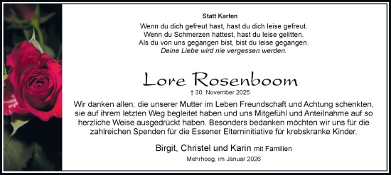 Traueranzeige von Lore Rosenboom von Tageszeitung