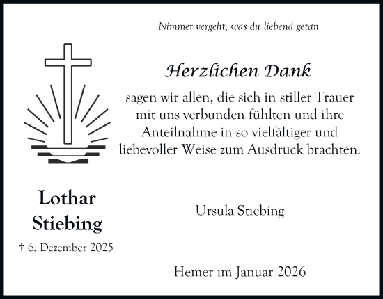 Traueranzeige von Lothar Stiebing von Tageszeitung