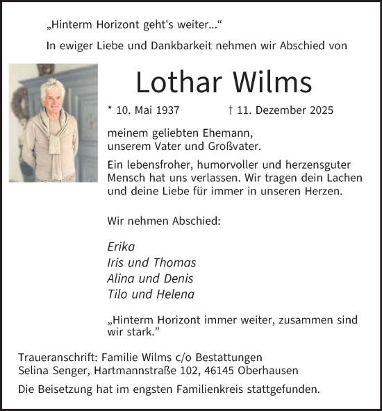 Traueranzeige von Lothar Wilms von Tageszeitung