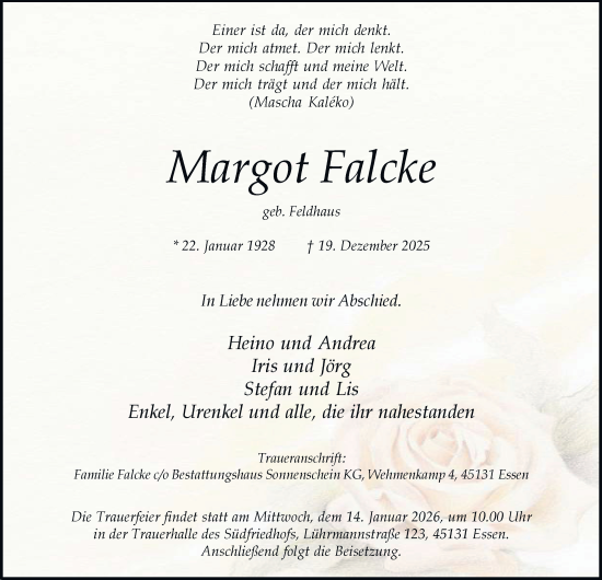 Traueranzeige von Margot Falcke von Tageszeitung