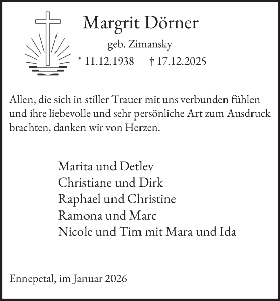 Traueranzeige von Margrit Dörner von Tageszeitung