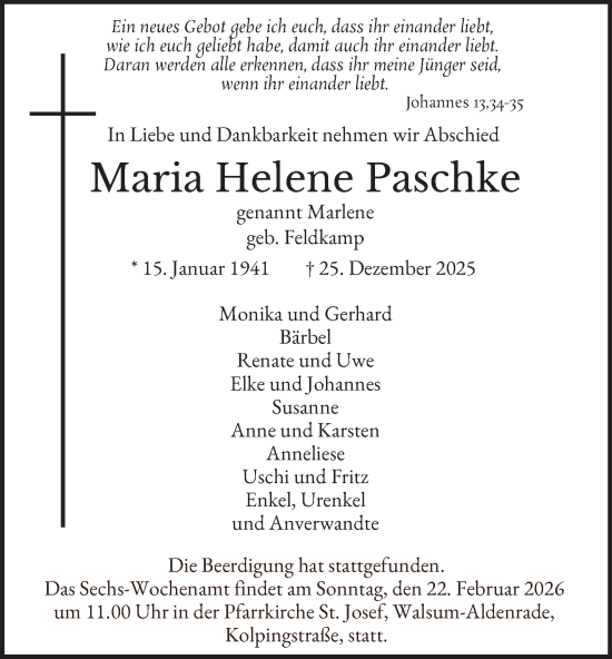 Traueranzeige von Maria Helene Paschke von Tageszeitung