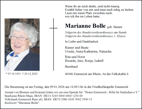 Traueranzeige von Marianne Bolle von Tageszeitung