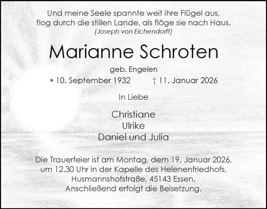 Traueranzeige von Marianne Schroten von Tageszeitung