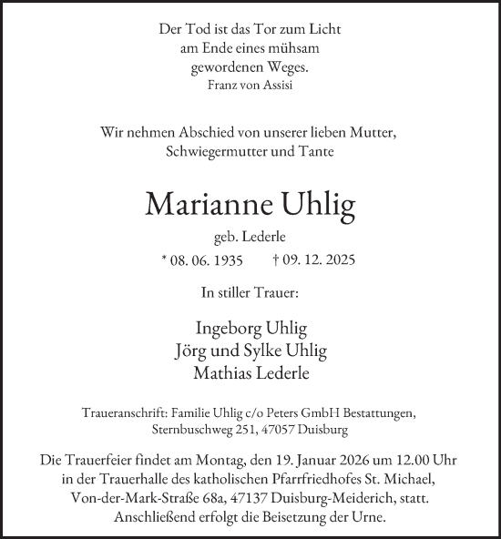 Traueranzeige von Marianne Uhlig von Tageszeitung
