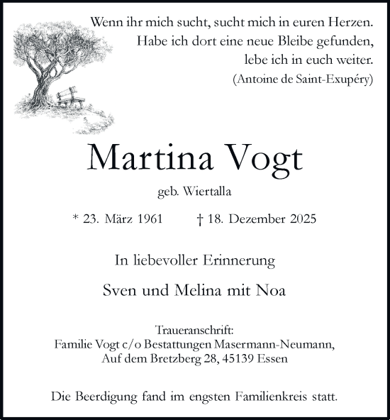 Traueranzeige von Martina Vogt von Tageszeitung