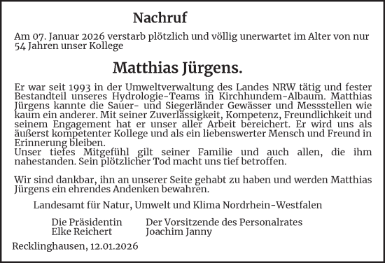 Traueranzeige von Matthias Jürgens von Tageszeitung