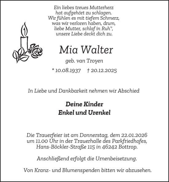 Traueranzeige von Mia Walter von Tageszeitung