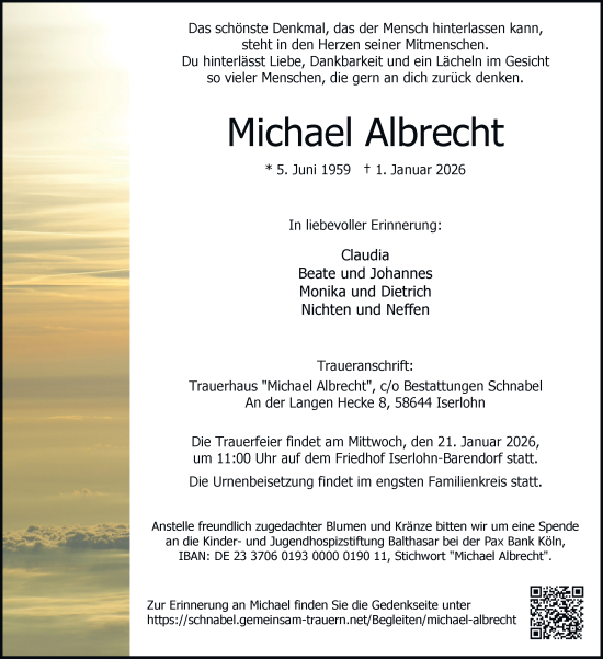 Traueranzeige von Michael Albrecht von Tageszeitung
