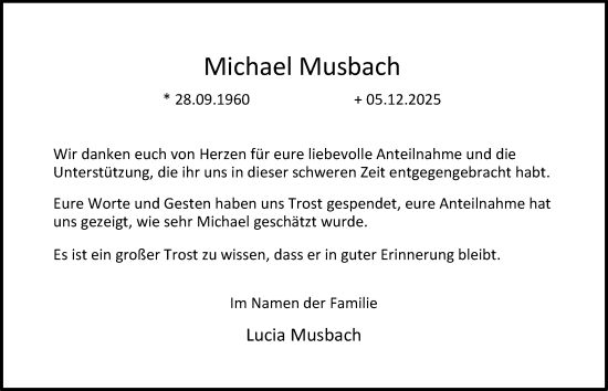 Traueranzeige von Michael Musbach von Tageszeitung